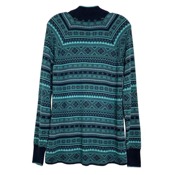 Eddie Bauer Fair Isle Half Zip Sweater Green & Blue Mock Turtleneck Medium - Picture 2 of 10